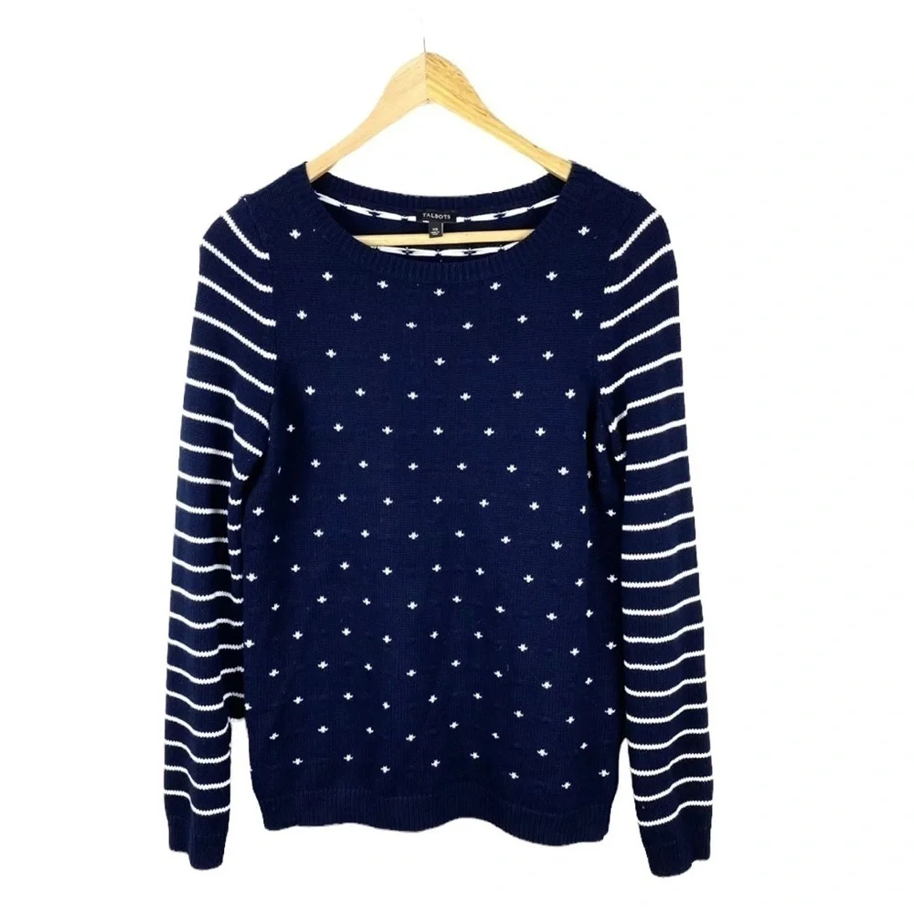 Talbots Knit Nautical Sweater Navy Blue White Size XS Long Sleeves Striped - Picture 2 of 9